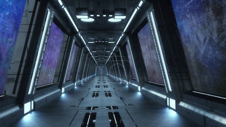 Foto de 3D renderizar corredor interior futurista - Imagen libre de derechos