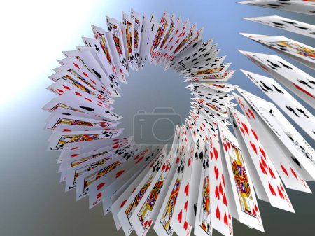 Swirling tunnel of playing cards in endless loop. 3D