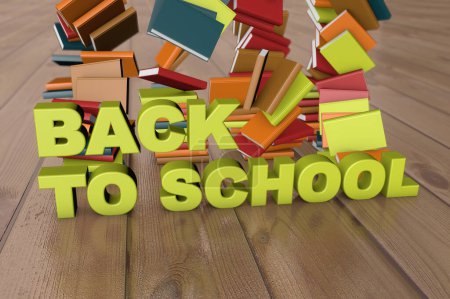 Téléchargez les photos : Livres colorés en cascade autour du texte "Retour à l'école" - en image libre de droit