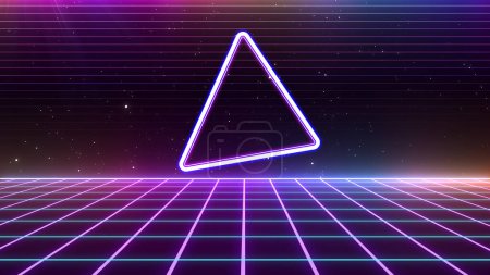 Photo for Retro style 80s-90s galaxy background. Futuristic Grid landscape. Digital Cyber Surface. Suitable for design in the style of the 1980s-1990s. 3D illustration - Royalty Free Image