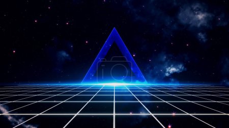 Photo for Retro style 80s-90s pattern galaxy background. Futuristic Grid landscape. Digital Cyber Surface. Suitable for design in the style of the 1980s-1990s. 3D illustration - Royalty Free Image