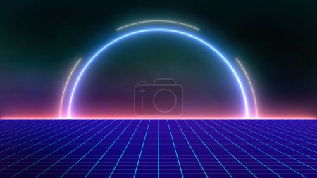 Photo for Retro Sci-Fi Background Futuristic landscape of the 80`s. Digital Cyber Surface. Suitable for design in the style of the 1980`s - Royalty Free Image