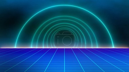 Photo for Retro Sci-Fi Background Futuristic landscape of the 80`s. Digital Cyber Surface. Suitable for design in the style of the 1980`s - Royalty Free Image