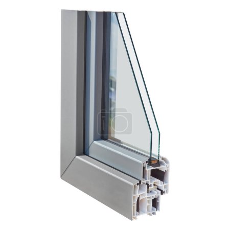 Photo for New window profile cut showing frame, glass and insulation isolated on a white background - Royalty Free Image