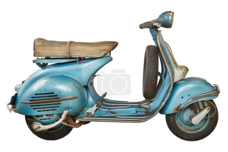 Téléchargez les photos : Vue latérale d'un scooter italien bleu vintage des années cinquante - en image libre de droit