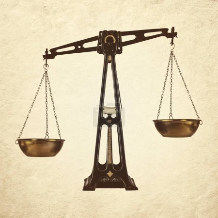Photo for Ancient cast iron pharmacy balance on a sepia background - Royalty Free Image