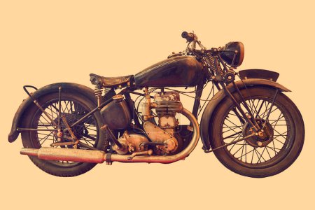 Photo for Sepia toned side view image of an English vintage motorcycle - Royalty Free Image