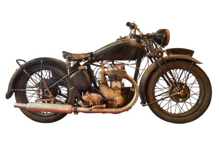Photo for Side view of an ancient weathered motorcycle - Royalty Free Image