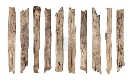 Téléchargez les photos : Collection vieilles planches de bois isolées sur fond blanc, y compris le chemin de coupe - en image libre de droit