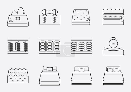 Illustration for Spring mattress icon set with bonnell , pocket and continuous spring. with may benefit for sleep. - Royalty Free Image
