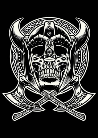 Illustration for Skull of viking warrior with crossed axes - Royalty Free Image