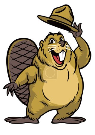 Ilustración de Dibujo animado de Charecter castor con un logotipo de la mascota sombrero - Imagen libre de derechos