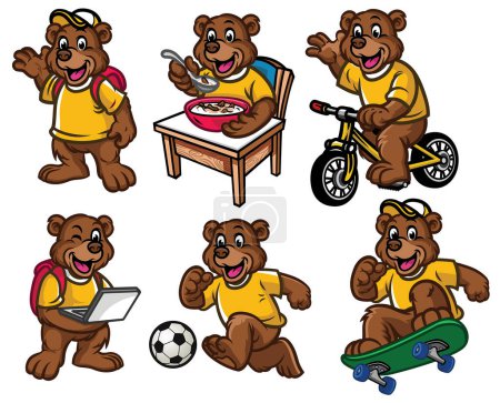 Téléchargez les illustrations : Jeu de caractères de bande dessinée de mignon petit ours - en licence libre de droit