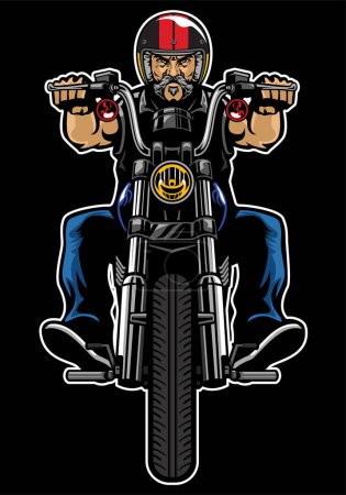 Man Riding motorcycle vintage hand drawn style