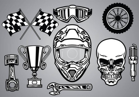 Illustration for Set of motocross racing with skull - Royalty Free Image