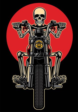 skull riding motorcycle in hand drawn vintage design