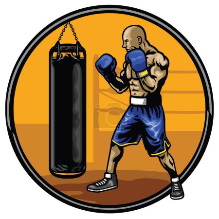 Téléchargez les illustrations : Entraînement d'athlète de boxe dans le gymnase - en licence libre de droit