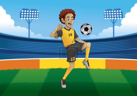 Téléchargez les illustrations : Joueur de football jonglant avec le ballon dans le stade de football - en licence libre de droit