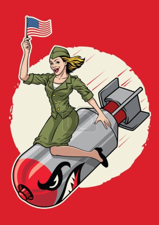 Illustration for USA pin up  girl ride a nuclear bomb - Royalty Free Image