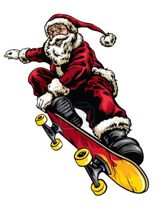 Illustration for Hand drawing style of santa claus riding skateboard - Royalty Free Image