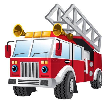 Téléchargez les illustrations : Dessin animé du camion du service d'incendie - en licence libre de droit