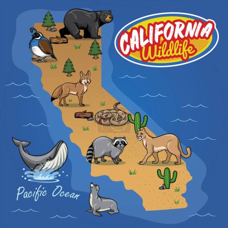 Ilustración de Vector of California mapa de Vida Silvestre Animal - Imagen libre de derechos
