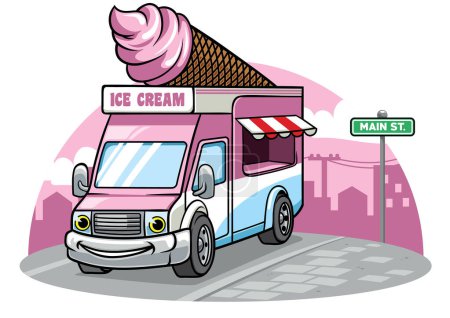 Téléchargez les illustrations : Dessin animé crème glacée van illustration - en licence libre de droit