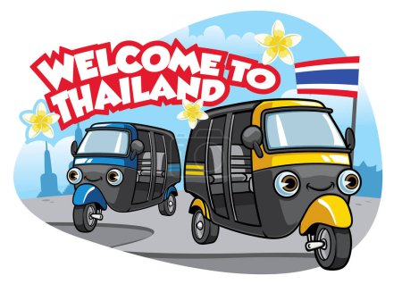 Téléchargez les illustrations : Vecteur de dessin animé de tuk tuk voiture de thaïlande - en licence libre de droit