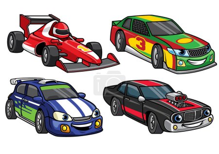 Illustration for Cartoon sport racing car in set - Royalty Free Image