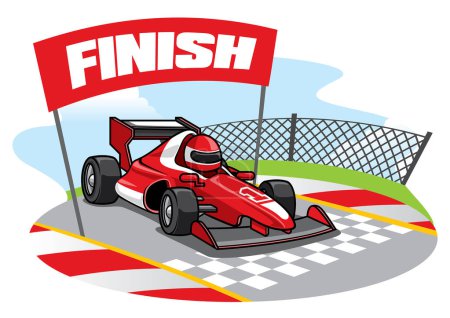 Ilustración de Fórmula coche de carreras llegar a la línea de meta - Imagen libre de derechos