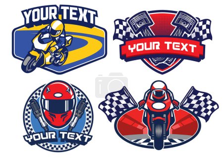 Téléchargez les illustrations : Ensemble de conception de badge de course de moto - en licence libre de droit