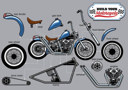 Téléchargez les illustrations : Construction de pièces de moto ensemble - en licence libre de droit