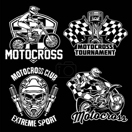 Téléchargez les illustrations : Ensemble de conception de badge de motocross - en licence libre de droit