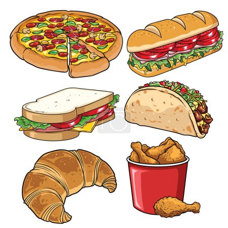 Ilustración de Conjunto de ilustración de comida rápida blanco - Imagen libre de derechos