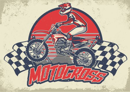 Téléchargez les illustrations : Vecteur de conception vintage motocross avec fond en détresse - en licence libre de droit