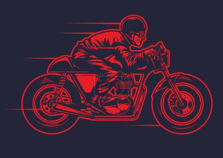 Téléchargez les illustrations : Dessin à la main od homme équitation vieille moto café racer - en licence libre de droit