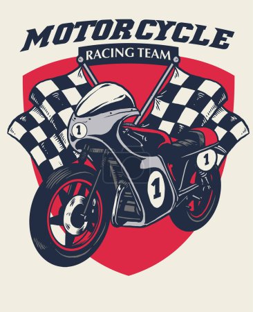 Téléchargez les illustrations : Conception rétro de badge de course de moto - en licence libre de droit