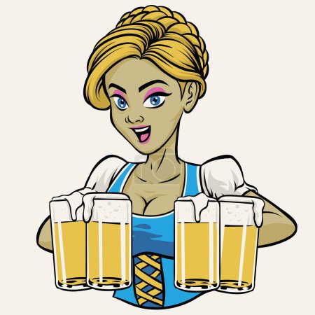 Illustration for Oktoberfest lady with the beers - Royalty Free Image