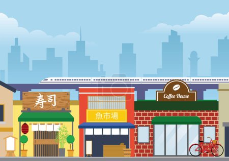 Illustration for City street of japan in flat style - Royalty Free Image