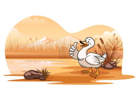 duck in the lake with cartoon style