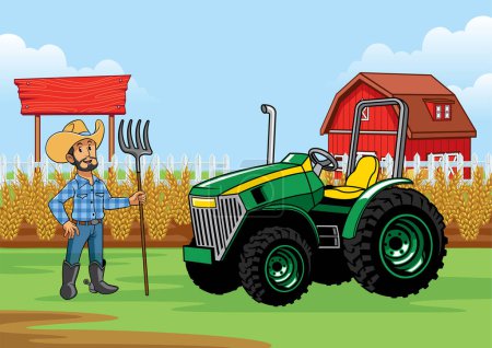 Illustration for Farmer with the tractor at the farm - Royalty Free Image