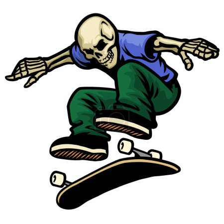 vecteur de crâne patineur saut kickflip skateboard trick