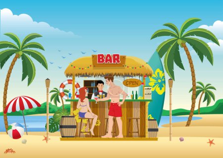 Ilustración de Gente reuniéndose en el bar de la playa - Imagen libre de derechos
