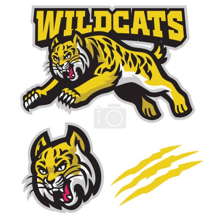 Jumping wildcats mascot in sport mascot style