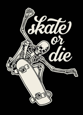 badge design of skull enjoying riding skateboard