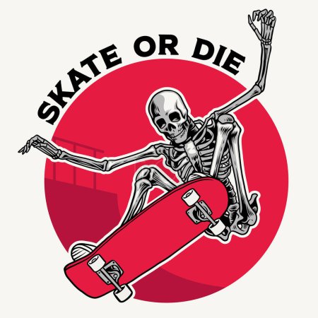 badge design with skull doing trick using skateboard