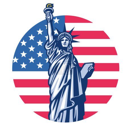Illustration for Liberty statue with united states flag background - Royalty Free Image