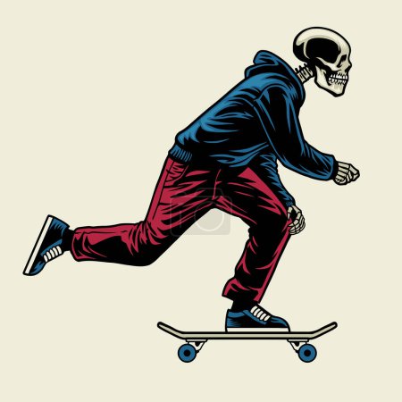 skull enjoying ride skateboard