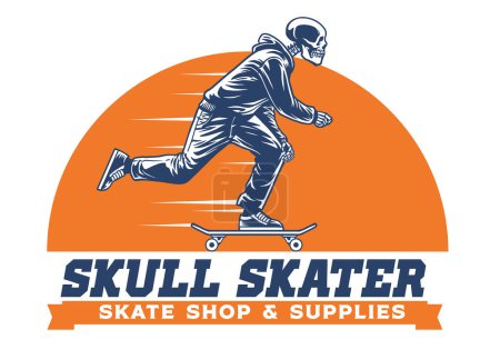vector hand drawn of skull skateboard ride