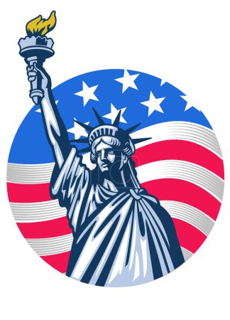 Illustration for Statue of liberty with USA flag as background - Royalty Free Image